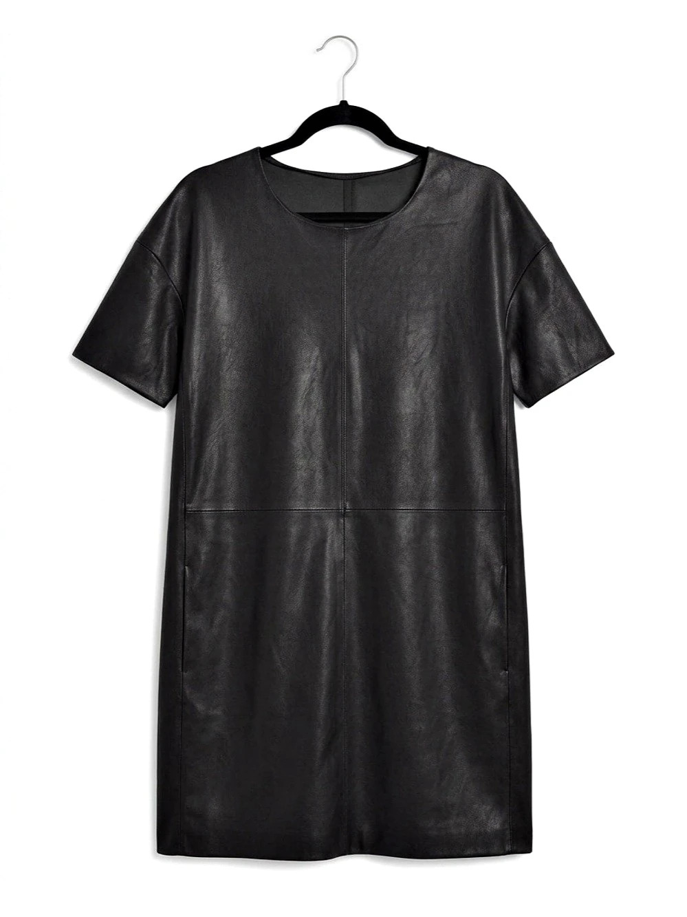 Black Real Leather Shirt Dress